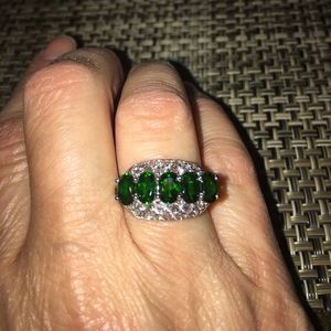 Chrome Diopside white Topaz Silver Ring size 8
